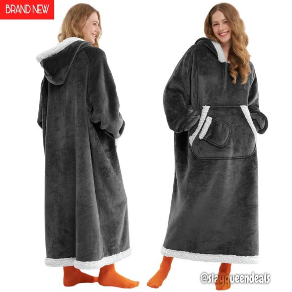 Sherpa Fleece Wearable Blanket Hoodie with Pocket & Sleeves Standard Size